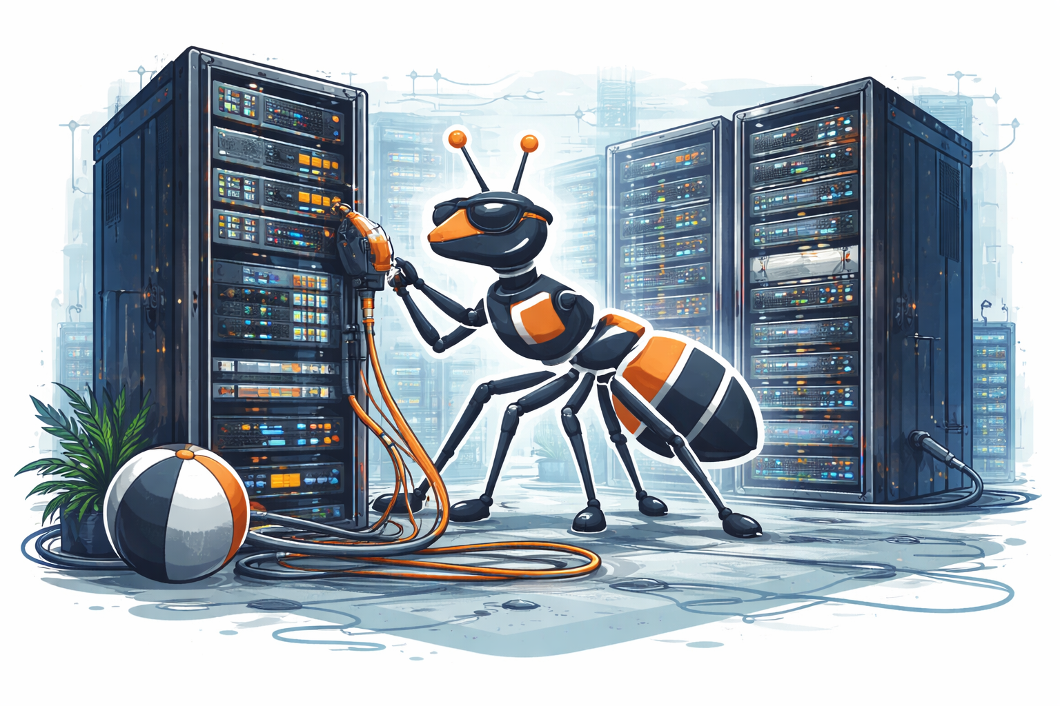 Ant in a server room